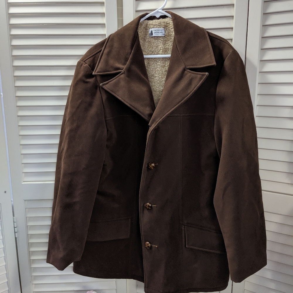 Vintage Sherpa Lined Suede Style Jacket sz 44